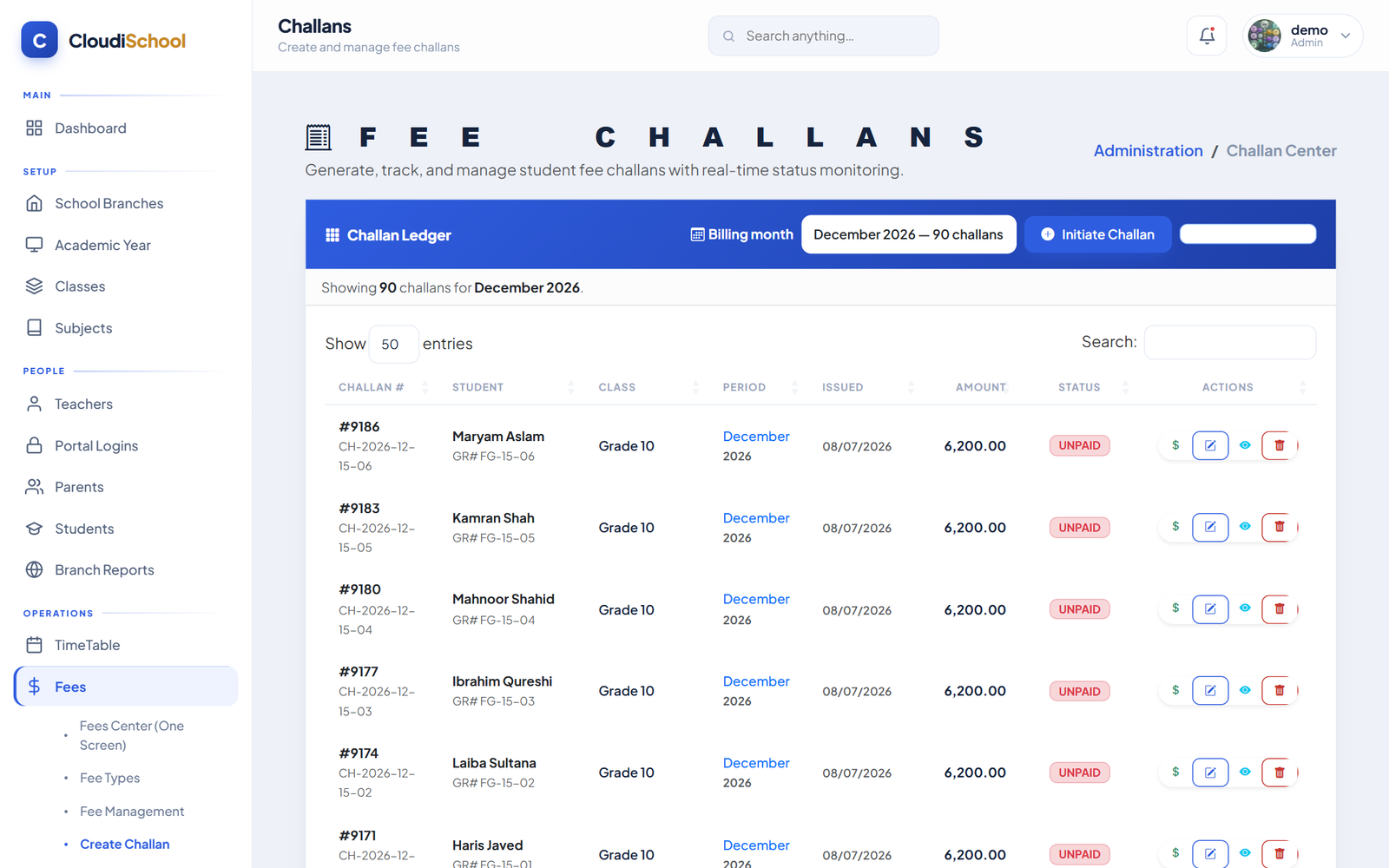 CloudiSchool Challans Screen
