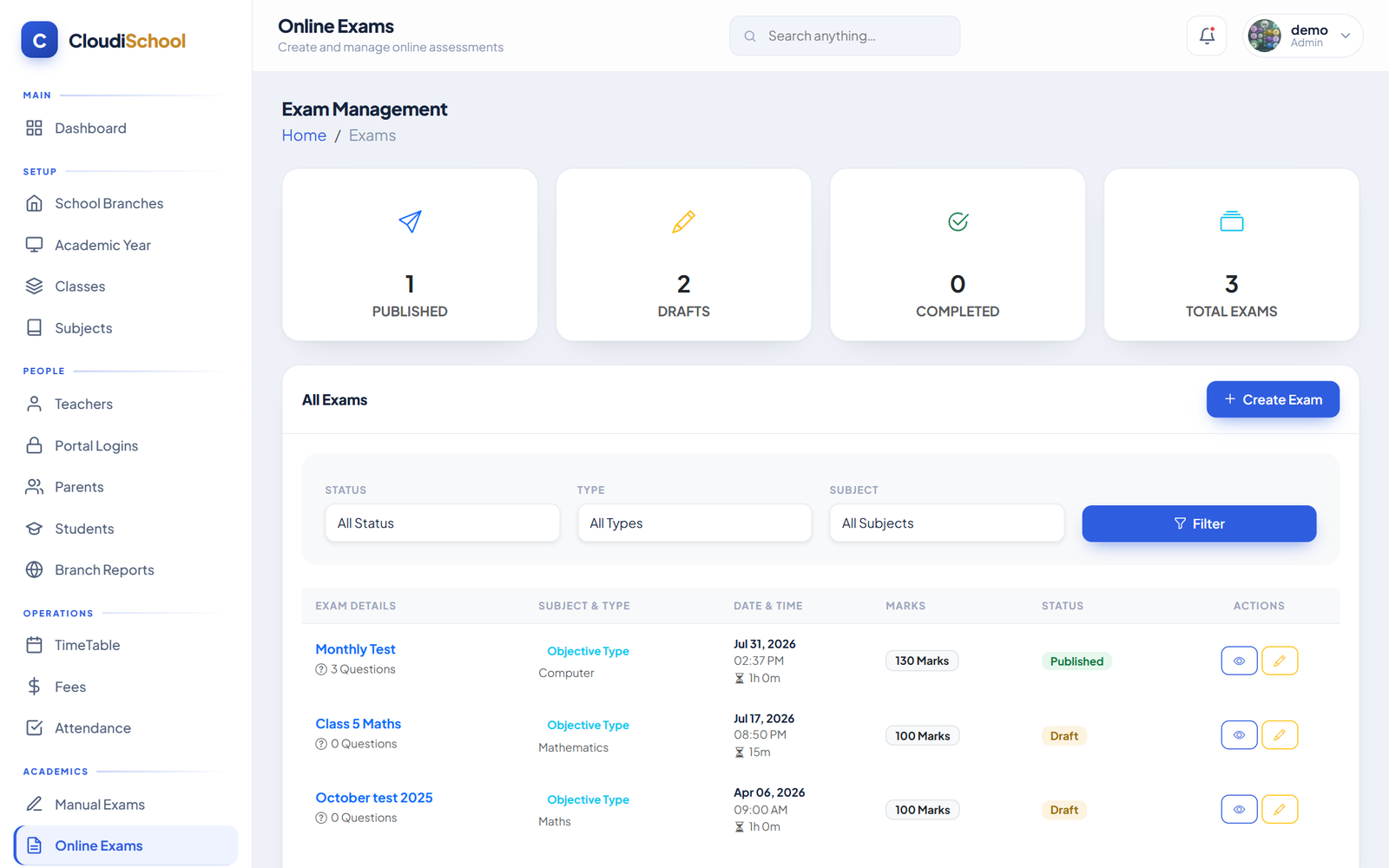 CloudiSchool Examinations System, Award Lists and Printable Result Cards