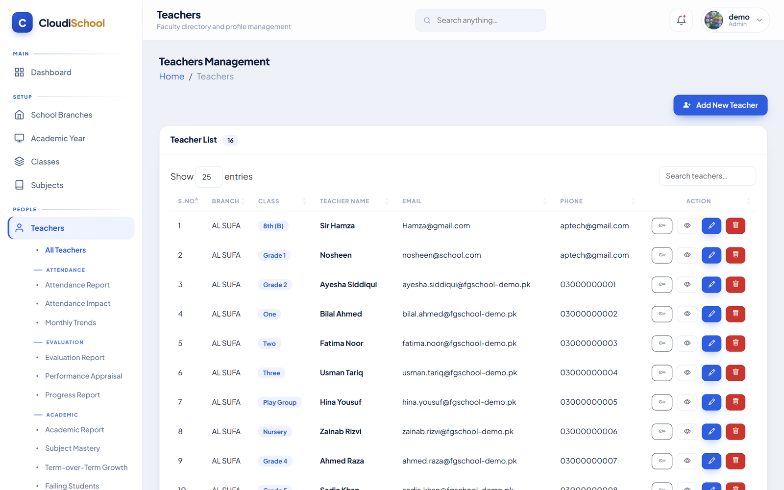 CloudiSchool Teachers HR Screen